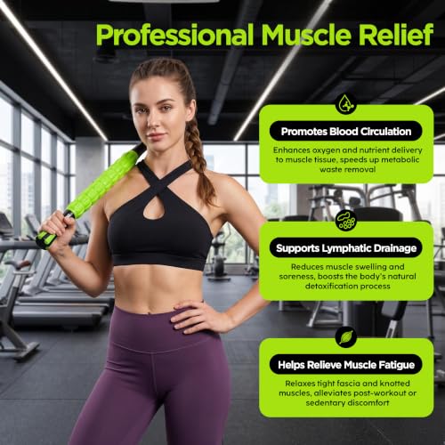 Muscle Roller & Massage Roller Stick for Athletes - Lymphatic Drainage Support, Relieves Muscle Soreness, Cramping & Tightness - Targets Legs, Arms, Back & Calves （Green） - color: Green Wheel