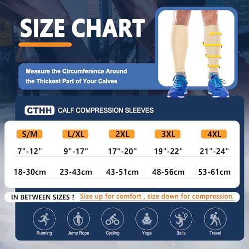 CTHH Calf Compression Sleeve for Men & Women Footless Compression Socks - color: Beige