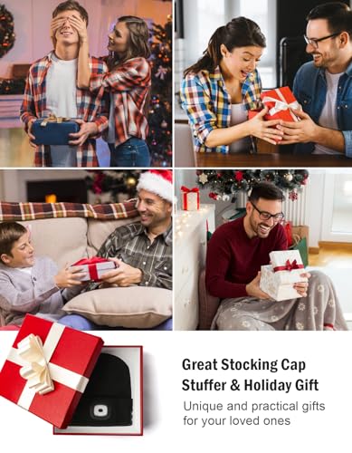 Wmcaps Bluetooth Beanie with LED Light and Headphones, Christmas Tech Gifts - color: Black Coffee Blend