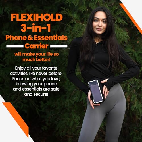 New Black 3-in-1 Essentials Carrier – Handheld Running Phone Holder, Hiking Belt Holster Pouch & Fitness Armband Case, w/Touchscreen-Ready Window, Fits iPhones & Androids – Water-Resistant, Adjustable
