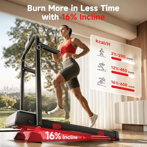RHYTHM FUN 16% Incline Walking Pad Treadmill with Handles, 6.2MPH, Foldable