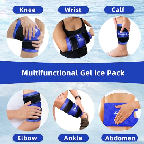 ZNÖCUETÖD Enhanced Knee Ice Pack Wrap for Pain Relief, Large Gel Ice Pack for Knee Leg Injuries Reusable with Cold Compression for Tendonitis, Arthritis, Swelling, Bruises, Surgery Recovery - color: Blue