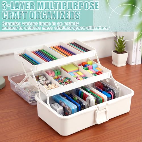 2 Pcs 13 Inch 3-Layer Tackle Box Organizer, Adjustable, White - color: White