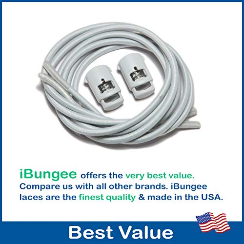 IBUNGEE LACES (Elastic No Tie Shoelaces (Made in the USA) - color: Light Gray, size: 22-inch