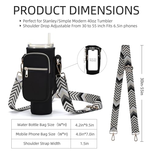 GOEWY Water Bottle Carrier Bag for Stanley Cup 40/30oz with Phone Pockets - color: Black（Upgraded with Gift Box）, size: 40oz