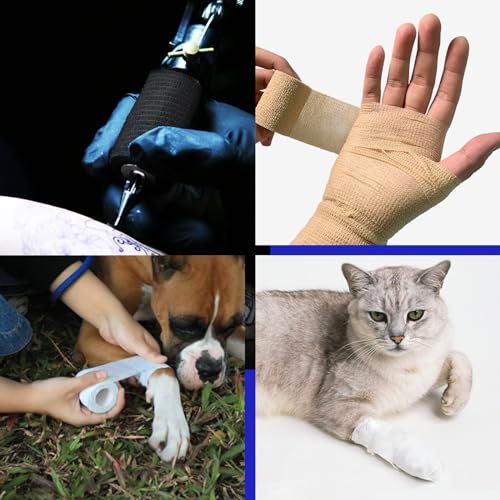 RISEN Cohesive Bandage 2” x 5 Yards, 6 Rolls, Self Adherent Wrap Medical Tape, Adhesive Flexible Breathable First Aid Gauze Ideal for Stretch Athletic - color: Black, size: 6 Count (Pack of 1)