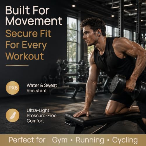 TRNDY Z-13X Open-Ear Clip-On Bluetooth Earbuds for Running, Gym & Walking, Stay Aware of Your Surroundings, Lightweight Secure Fit, IPX6 Waterproof, 80H Playtime Beige