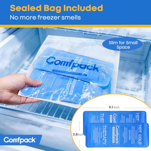 Comfpack Soft Ice Packs for Injuries Reusable, Double Side Hot Cold Therapy - size: 9.1×3.8 Inch