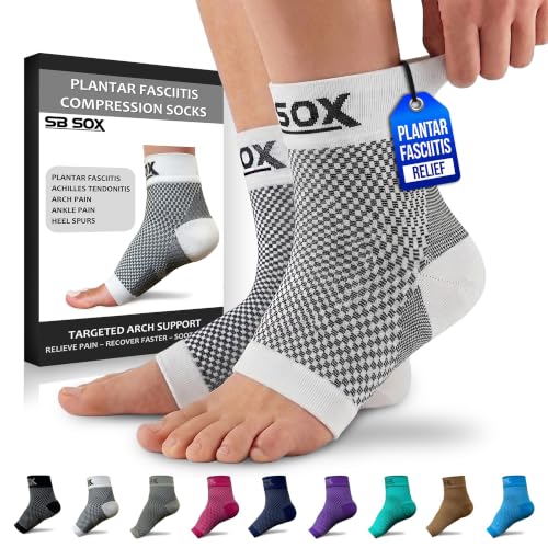 SB SOX Compression Socks for Plantar Fasciitis Relief (White, Small) - color: White, size: Small