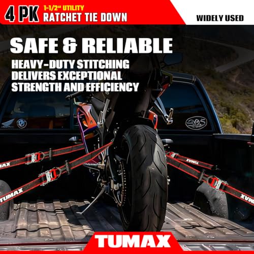 4 PK with Ammo Box, 1.5" x 16 FT Heavy Duty Tie Down Straps - size: 3300lbs-Black
