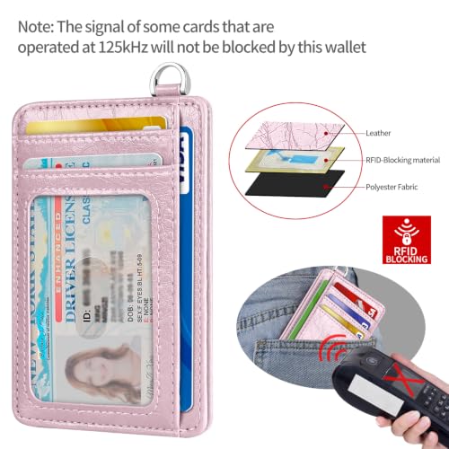 Slim Minimalist Front Pocket Wallet, RFID Blocking Credit Card Holder Wallet with Integrated D-Shackle for Men Women - color: Glossy Pink