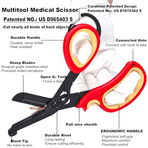 MEUUT Trauma Shears with Carabiner 7.5 Inch 2-Pack Medical Scissors - color: Red/Salmon-red/Salmon