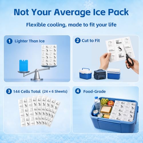 Reusable Ice Packs for Coolers, 6 Cut-to-Fit Flexible Ice Sheets