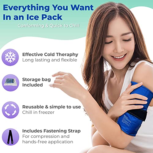 Rectangle Gel Pad for Arm, Leg, Knee, and Back - 15''x11'' Reusable Gel Ice Pack with Elastic Fastener for Hands-Free Application - Cold Packs for Post-Surgery or Sport Injuries - 1 Pack Blue - style: Rectangle Gel Ice Pack