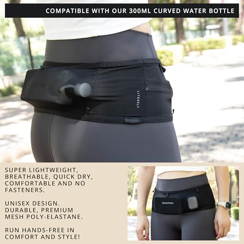 Build & Fitness LiteBelt Running Belt – 4 Quick Top-Access Pockets –Flip Waist Pack, Running Phone Holder – Fits All Size Phones, Keys, Cards, Earpods, GUs – for Men and Women (Black, L) - size: Large