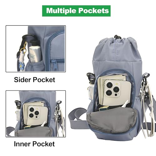 Wongeto Water Bottle Holder with Strap,25oz/40oz/64oz Water Bottle Carrier Sling Bag with Phone Pocket Crossbody Adjustable Shoulder with Hand Strap for Walking - color: Blue