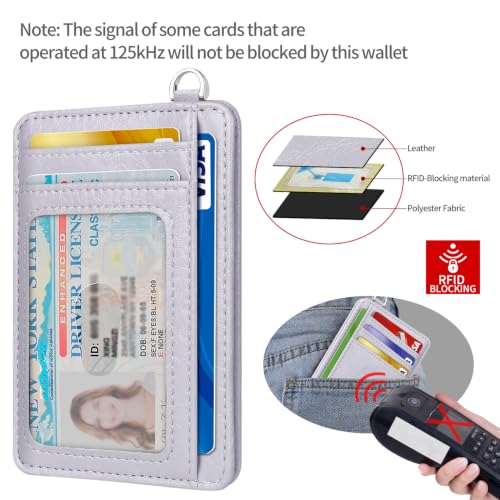 Slim Minimalist Front Pocket Wallet, RFID Blocking Credit Card Holder Wallet with Integrated D-Shackle for Men Women - color: Glossy Violet Pale