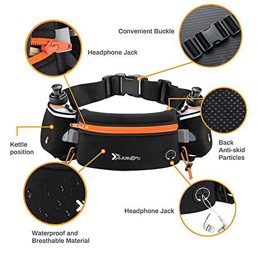 Number-one Running Belt with Water Bottles(2 x 175ML), Hydration Belt Waterproof Waist Pack Bag Fits iPhones Adjustable Sports Waist Pouch for Marathon Running Hiking Cycling - color: Orange