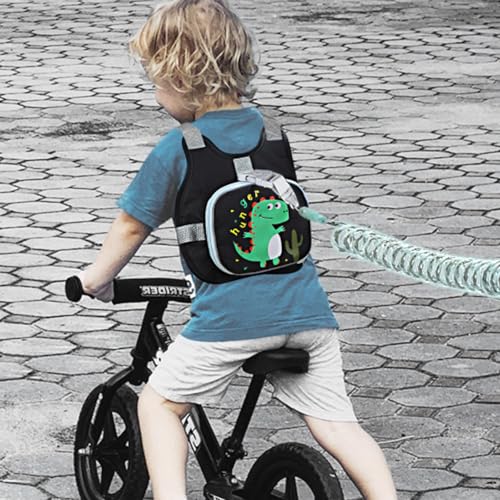Accmor Toddler Harness Leash+ Anti Lost Wrist Link, Cute Dinosaur Kids Harness with Leash, Collapsible Child Leash Baby Walking Wristband Assistant Strap Belt for Boys - color: Black/Cute Tyrannosaurus Rex