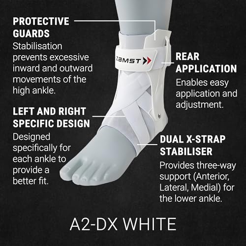 Zamst A2-DX Sports Ankle Brace with Protective Guards For High Ankle Sprains and Chronic Ankle Instability-for Basketball, Volleyball, Lacrosse, Football-White, Left Medium - size: Medium, style: White - Left