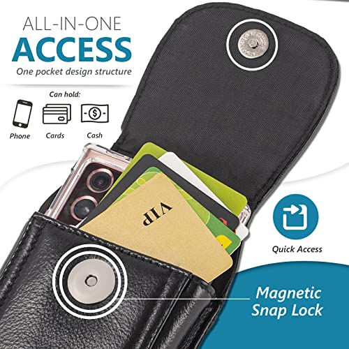 Real Leather Cell Phone Holster Belt Holder Belt Clip Pouch Case - color: Black