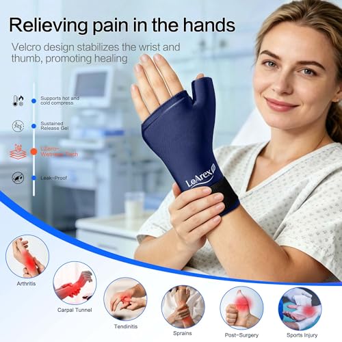 Wrist Ice Pack Wrap with Thumb Brace 2 Pack, Reusable Gel Hot Cold Therapy Glove for Carpal Tunnel Arthritis Tendonitis, Fits Left Right Hand S/M Blue - color: Blue, size: S/M