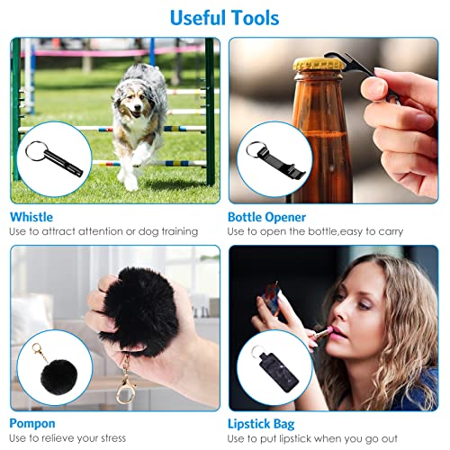 AMIR Safety Keychain Set for Women and Kids, 10 Pcs Safety Keychain Accessories with Sound Personal Alarm, Whistle and Pom - color: Black