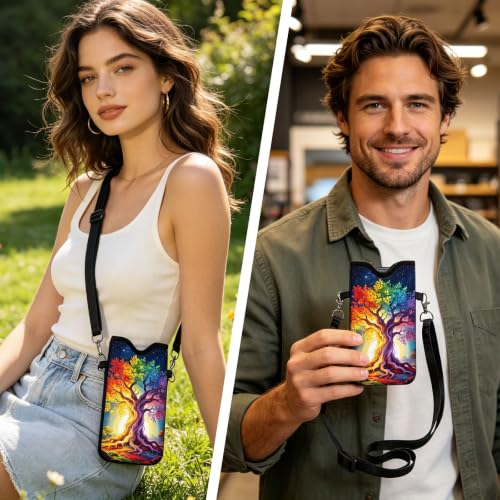 GLOBLELAND Tree of Life Cell Phone Sleeve Pouch Case Bag 7.1×3.9 inch Starry Sky Shockproof Universal Phone Bag with Crossbody Strap Neck Lanyard for Women Men Phone Headphones Watch Multicolor - color: Tree of Life