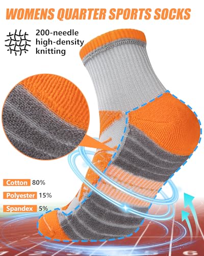 Womens Compression Ankle Crew Socks, Breathable Cushioned Socks - color: Pink Orange Yellow Green Blue Grey, size: 9-11
