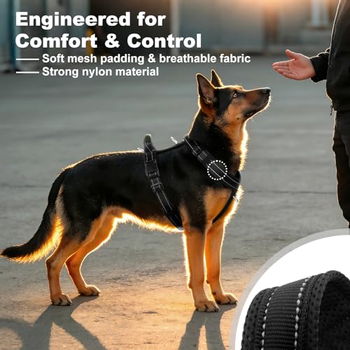 No Pull Dog Harness with Handle, Reflective Soft Mesh Padded Vest - color: Black, size: M