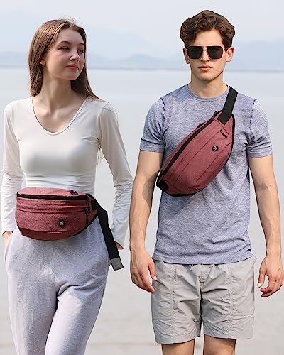 WATERFLY Fanny Pack for Men Women Water Resistant Large Hiking Waist Bag Pack for Running Walking Traveling (Light Red),16.5 x 4.3 x 6 inches,ONJ05 - color: Light Red