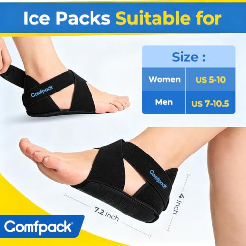 Comfpack Plantar Fasciitis Relief Ice Pack with Full Heel Sole Gel Coverage - color: Black