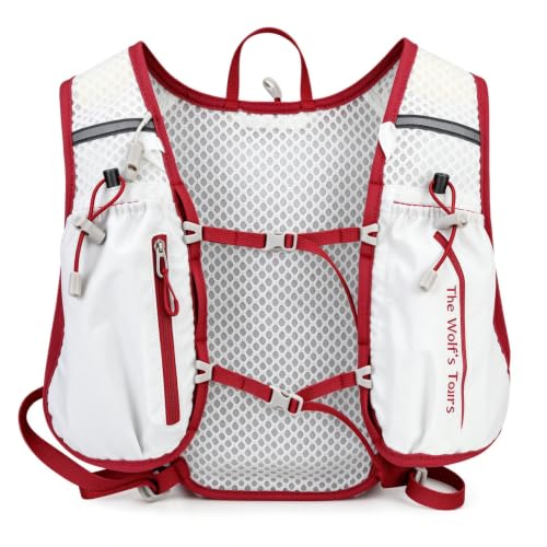 Lightweight Running Hydration Vest 2L Water Bladder for Women Men - color: White with Red, size: Vest Only (No Bladder)