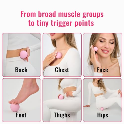3 in 1 Massage Ball Set – 2.5", 1.9" & 1.2" Firm Silicone Balls for Myofascial Release, Trigger Point Therapy, Back & Foot Pain Relief, Face Fitness, Yoga, Deep Tissue Recovery (Pink) - color: Pink