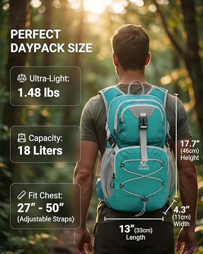 VPBAGE Hydration Backpack with 2L Bladder – Thermal Insulated Water Pack for Hiking, Skiing, Running – Lightweight Daypack for Men & Women, Soft-Lined Sunglasses Pocket & Large Waist Pockets - color: Teal
