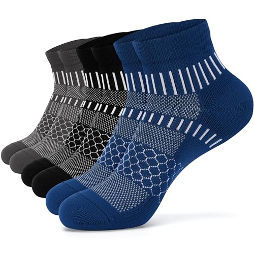 IRAMY Ankle Compression Socks for Women Men Cushioned Athletic Running Socks Plantar Fasciitis Relief 2/3/4/5/6 Pairs - color: Black+dark Grey+dark Blue(3 Pairs), size: Small