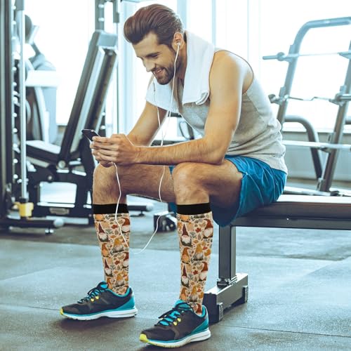 Wusikd Milk Cow Compression Socks for Women and Men Circulation Flowers Long Socks for Athletic Running 2 - color: Autumn Gnomes