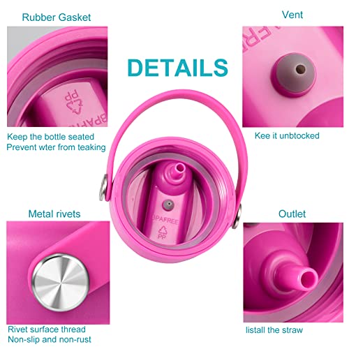 Straw Lid for Hydro Flask Wide Mouth Water Bottle 32 40 OZ - Lids with Straws Replacement Cap Fits 12, 16, 20 oz Hydro Coffee Flasks, Flip Top Flex Handle, BPA-Free Sports Accessories Cover(Carnation) - color: Carnation