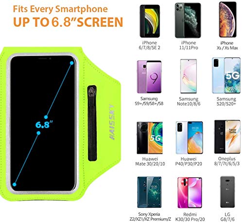 HAISSKY Running Armband with Earbud Pocket Sweatproof Running Phone Holder - color: Green(Up to 6.9")