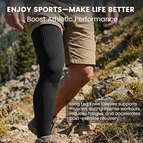 MGANG Full Leg Sleeves, Long Knee Brace for Basketball, Knee Pain Relief - color: All Black, size: Large