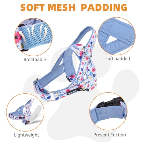 KOOLTAIL No Pull Harness Medium Size Dog with Handle, Easy Walk Puppy Vest Harness Neck & Chest Soft Paded Adjustable, Reflective & Lightweight Escape Proof Breathable Mesh Pet Running Harness, Blue M