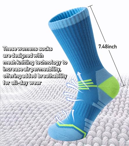 FNOVCO Women's Hiking Walking Running Crew Socks Thick Cushioned Athletic Compression Socks 5 Pairs - color: 5 Pairs Multicolor 02, size: 9-11