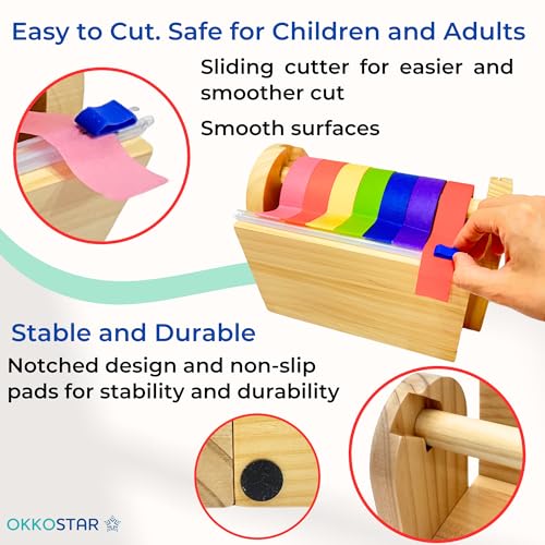 Wood Masking Tape Holder, Kids Tape Dispenser, Craft Tape Dispenser, Multi Roll Tape Dispenser for Kids, Washi Tape Dispenser, Multi Tape Dispenser (Sliding Cutter) *Masking Tape NOT Included