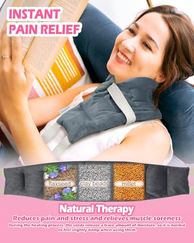Microwavable Heating Pad, Neck‑Shoulder Wrap with Handles, Unscented - color: Gray
