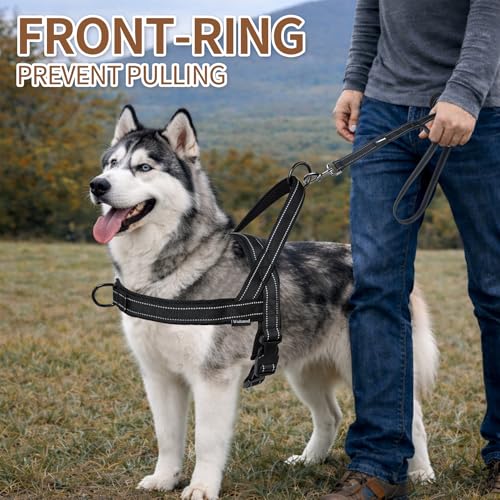 No Pull Dog Harness & 5FT Leash Set with Car Seatbelt Clip,Black,XL - color: Reflective-Black, size: XL:Belly Chest-30.6''-39.2''