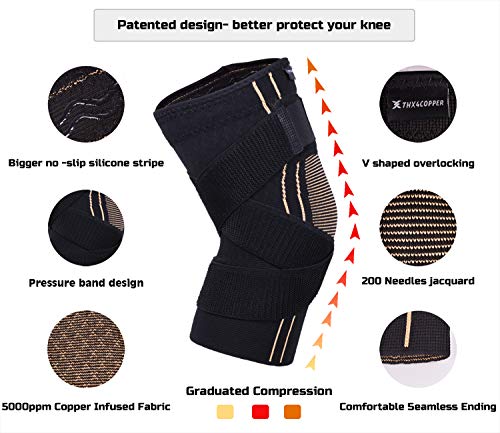 THX4COPPER Sport Compression Knee Brace with Adjustable Strap - size: Medium (Pack of 1)