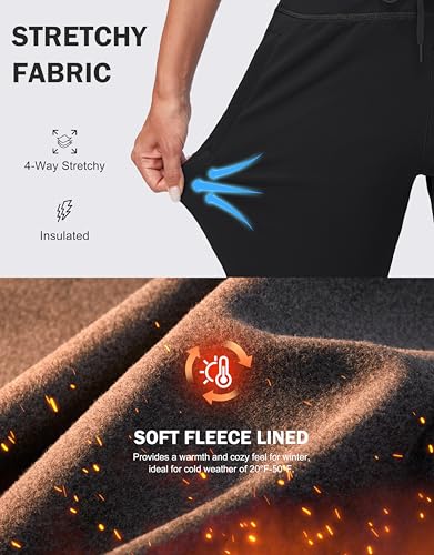 G Gradual Women's Fleece Lined Joggers Water Resistant Hiking Pants - color: Black, size: Large