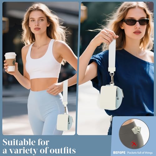 VUTUXA KeyChain Wallet Wristlet For Women Mini Zip Dual Pouch Coin Purse - color: white+baby blue