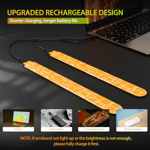 2 Pack LED Armband - Rechargeable Running Lights with Reflective Gear, High Visibility LED Wristband Lights - color: orange