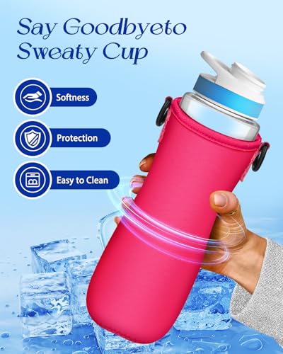 Water Bottle Sleeve with Pouch for Cirkul 22 oz - Crossbody Shoulder Strap Detachable Phone Purse with Bottles Cover Holder Carrier Bag - color: Hot Pink for 22oz